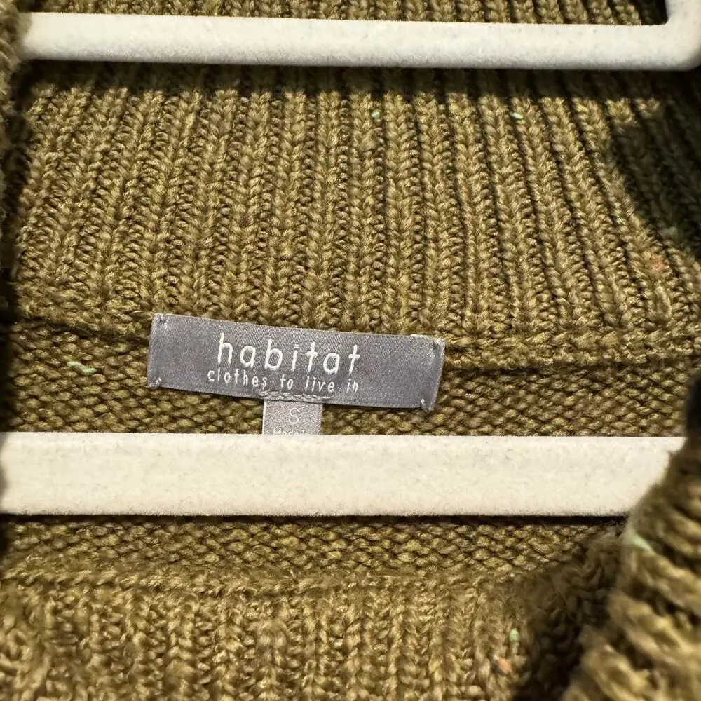 Habitat Green Speckled Wool Sweater Zip Shoulder Mock Neck Size Small - Picture 4 of 6